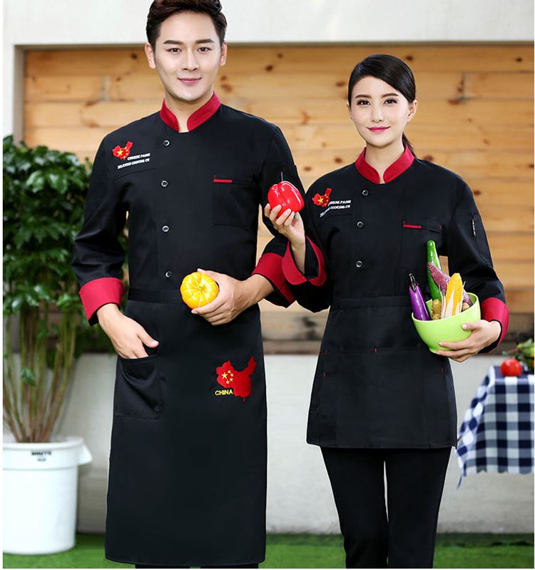 Quần áo đầu bếp dài tay mùa thu và mùa đông quần áo nam nữ bông nướng bánh ngọt trường căng tin West Point Division bộ quần áo làm việc cotton quần sooc nam
