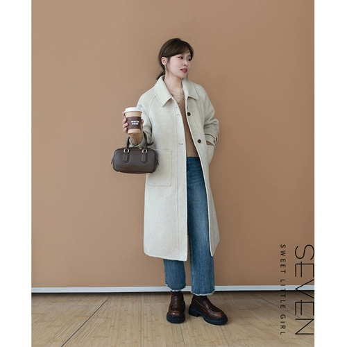 Двусторонное кашемировое длинное демисезонное шерстяное шерстяное пальто, подходит для подростков, средней длины