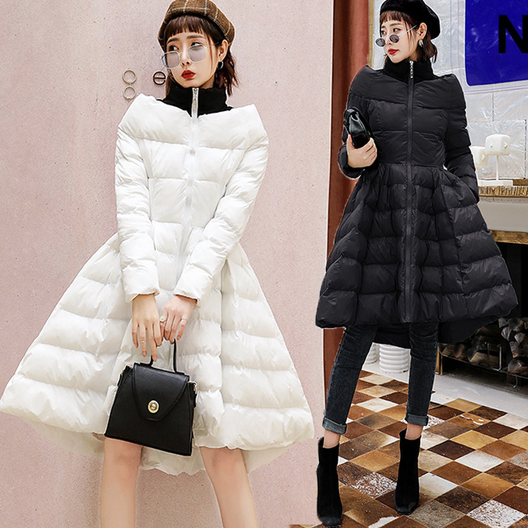 Fashion dovetail stitching down cotton padded coat 2019 winter new style waist and thin large swing cotton clothes skirt cotton jacket women