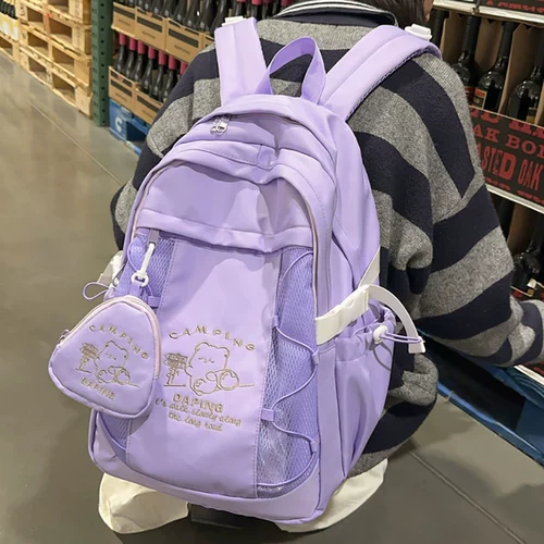 Сиреневый ранец, сумка через плечо, вместительный и большой японский рюкзак, для средней школы