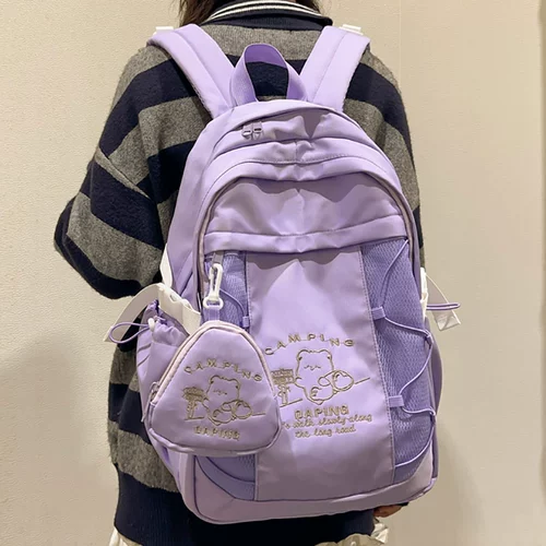 Сиреневый ранец, сумка через плечо, вместительный и большой японский рюкзак, для средней школы