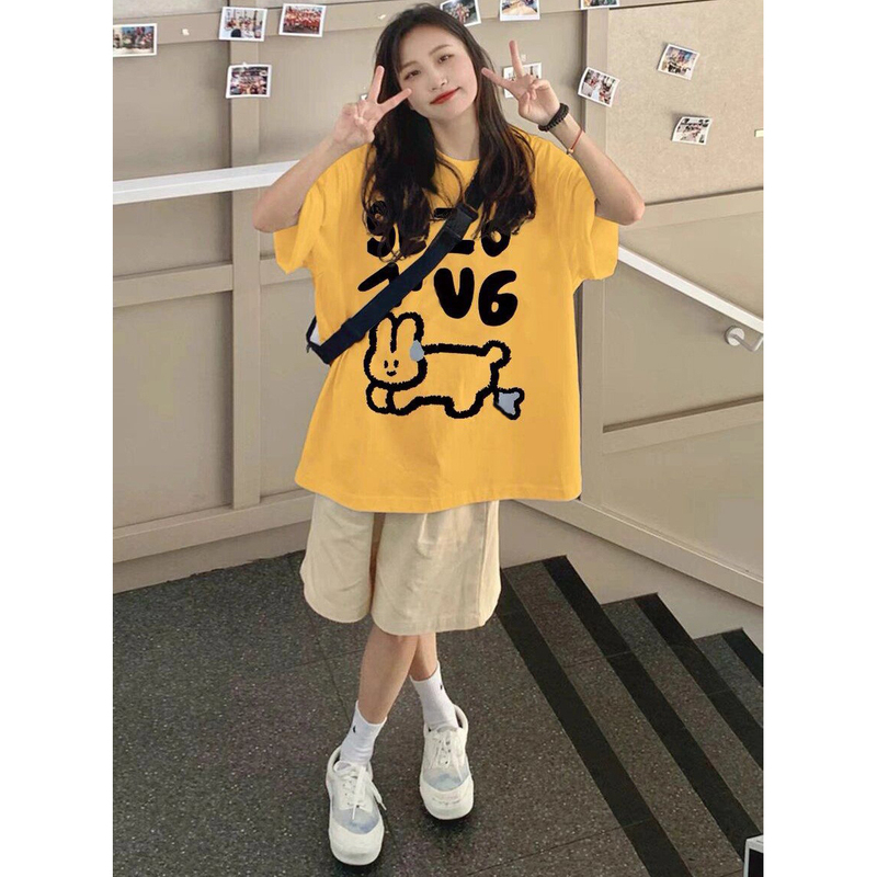 Korean-Style Cute Petite Short-Sleeved T-Shirt Sports Suit for Women, Summer Student Loose-Fitting Slimming Running Casual Two-Piece Set