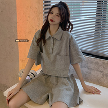 Student Han Edition Sports Suit Womens Summer Shorts Easy to Lean Fashion Foreign Air Leisure Two Sets Running Suit Tide