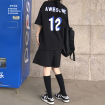 Student Han Edition Leisure Sports Suit Women Summer Short Sleeve Shorts Loose and thin Big Code Fashion Running Two sets