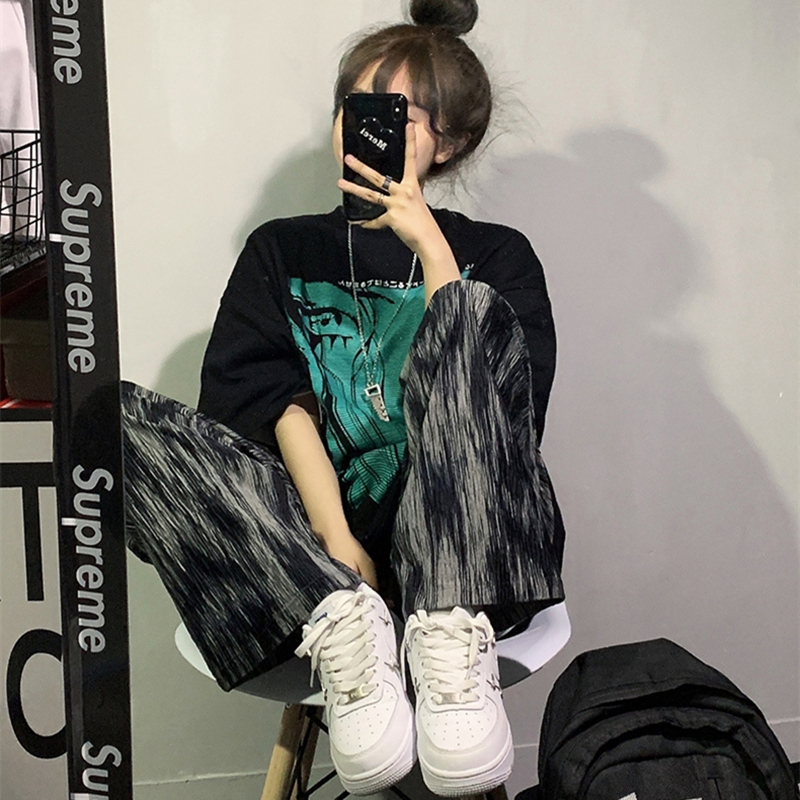 Online Red Fashion Foreign Pie Great Size Casual Sports Suit Women's Summer Student Han Edition Loose and Running Two sets