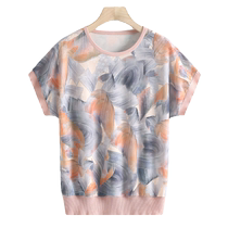 Moms new summer wear mulberry silk T-shirt short-sleeved large size shirt 50-year-old middle-aged and elderly womens silk loose top thin