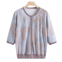 Moms summer style silk top round neck middle-aged and elderly womens three-quarter sleeve mulberry silk mid-sleeve T-shirt thin section