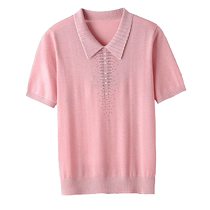 Moms new summer wear mulberry silk short-sleeved T-shirt knitted lapel solid color temperament middle-aged and elderly thin silk top