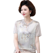 Moms summer silk shirt noble new Chinese style national style mulberry silk top for middle-aged and elderly women round neck short-sleeved T-shirt