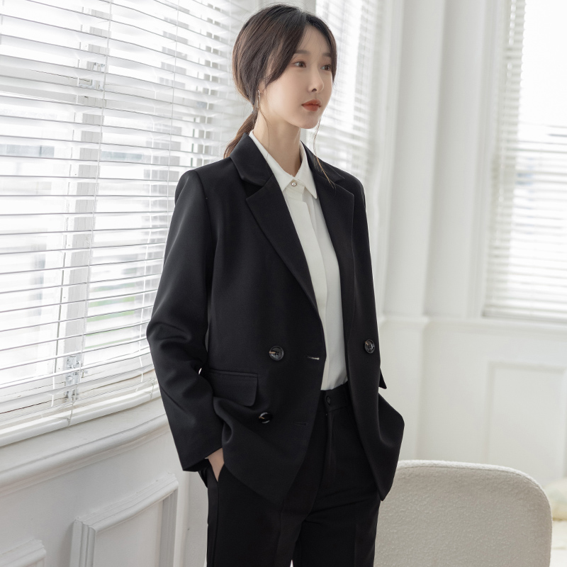 Suit coat girl 2023 new spring and autumn black casual suit large - yard interview career dress suit