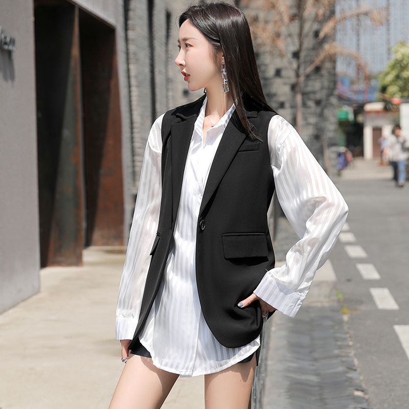 Suit Vest Lady Summer 2022 New Spring Autumn Slim net infrared wearing a kampo shoulder jacket Outer lap black vest waistcoat