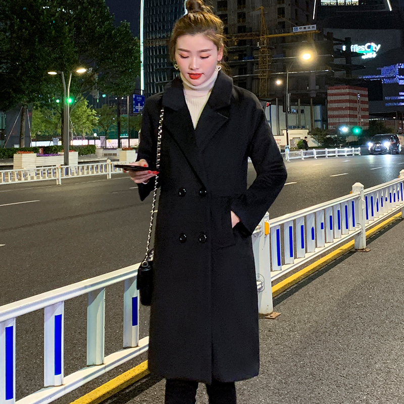 Gross jacket woman long section 2022 new autumn and winter work suit aniko black plus cotton thickened 