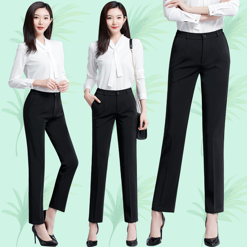 Casual pants women autumn and winter straight high waist trousers 2021 new professional tooling trousers black plus velvet padded pants