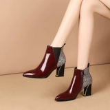 Блестки для ногтей на высоком каблуке с заостренным носом, ботинки, короткие сапоги, новая коллекция, из натуральной кожи, большой размер