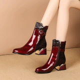 Зимние флисовые удерживающие тепло сапоги, из натуральной кожи, средней длины, большой размер