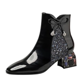 Martens, блестки для ногтей с бантиком, бордовые короткие сапоги, новая коллекция, большой размер