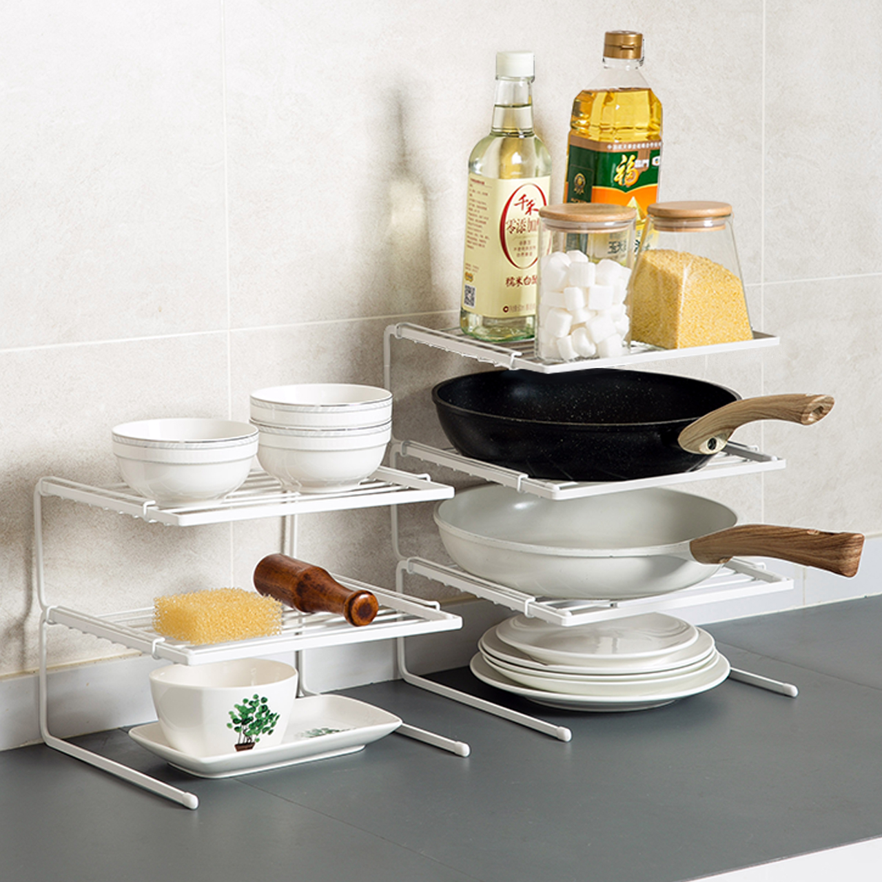 Kitchen Shelving surface layered containing shelf Seasoning Jar Rack Iron Art Overall Cupboard Bath supplies Leaching bowls Chopstick Saucer Racks
