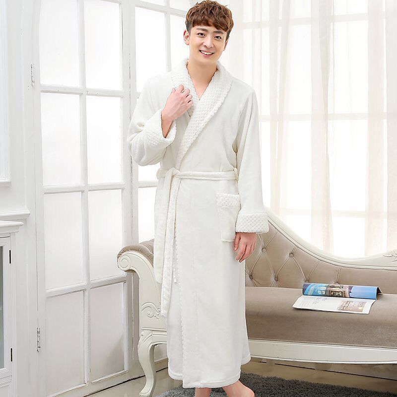 White & ColorAutumn and winter Flannel thickening lengthen robe female winter have more cash than can be accounted for lovers Bathrobe man Big size Coral velvet pajamas