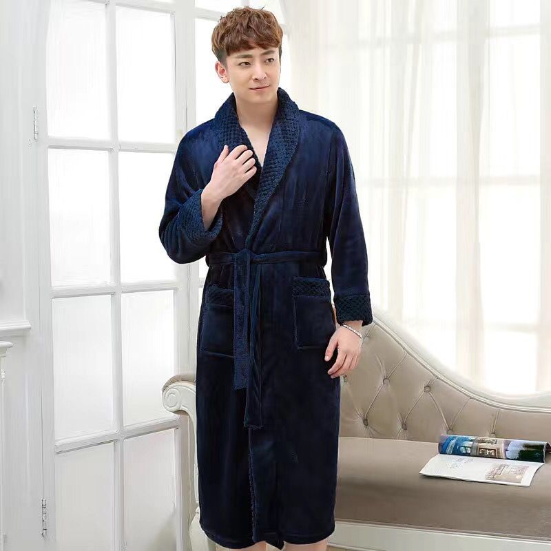 Tibetan Blue & ColorAutumn and winter Flannel thickening lengthen robe female winter have more cash than can be accounted for lovers Bathrobe man Big size Coral velvet pajamas