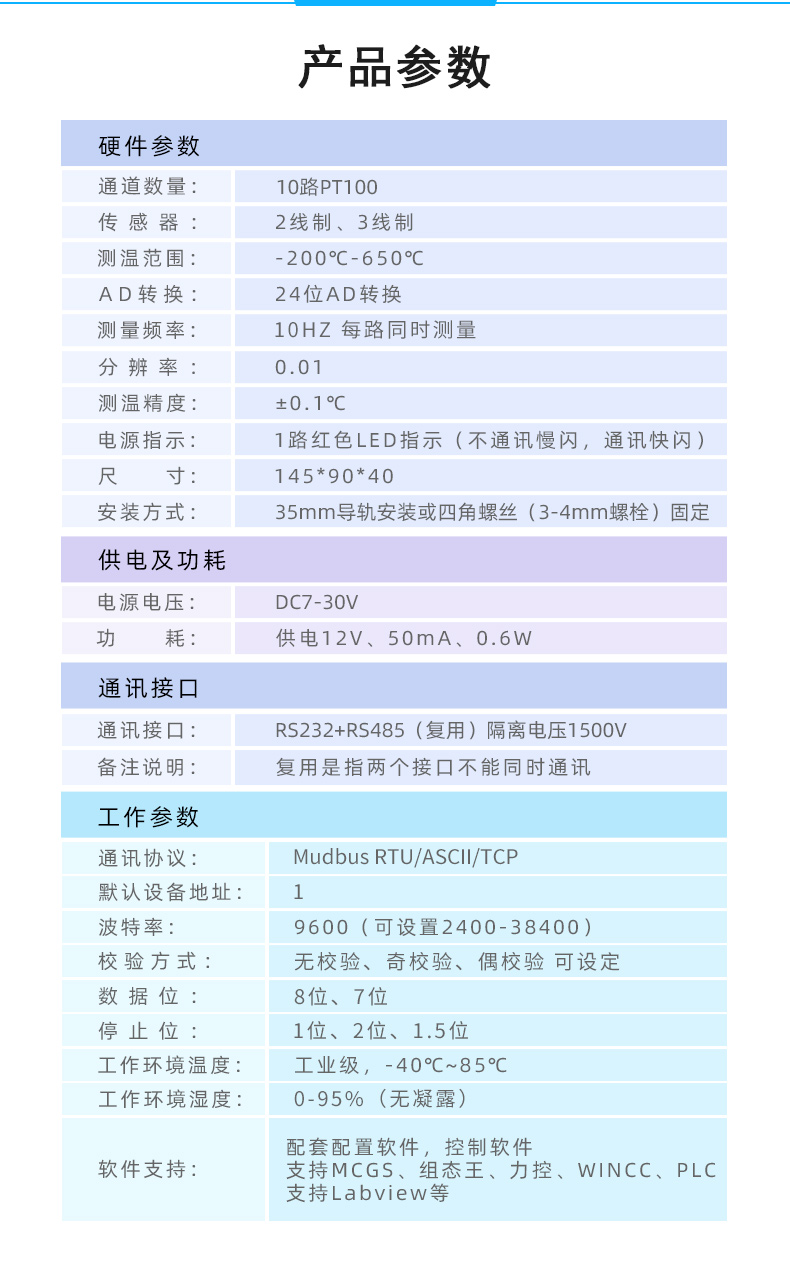 DAM-PT10 温度采集模块参数