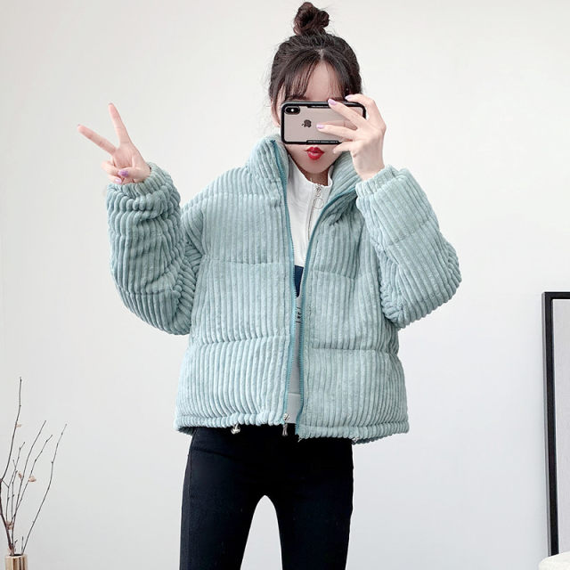 Autumn and winter padded clothes thickened corduroy short coat female short Korean version loose 2021 new trendy student fashion