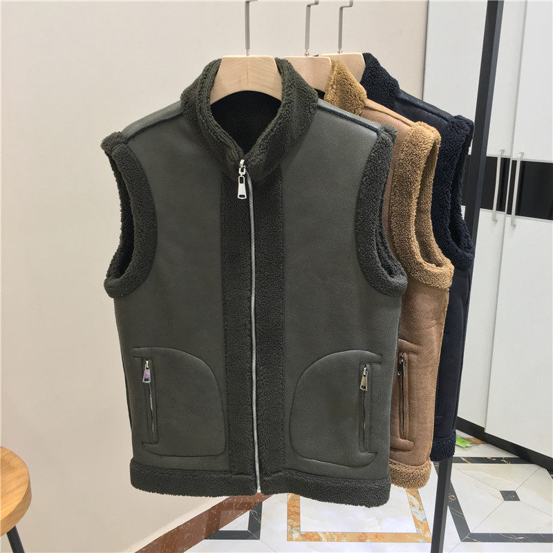 Fur integrated waistcoat male trend autumn winter youth fashion plus suede vest Korean version sleeveless collar jacket men's clothing