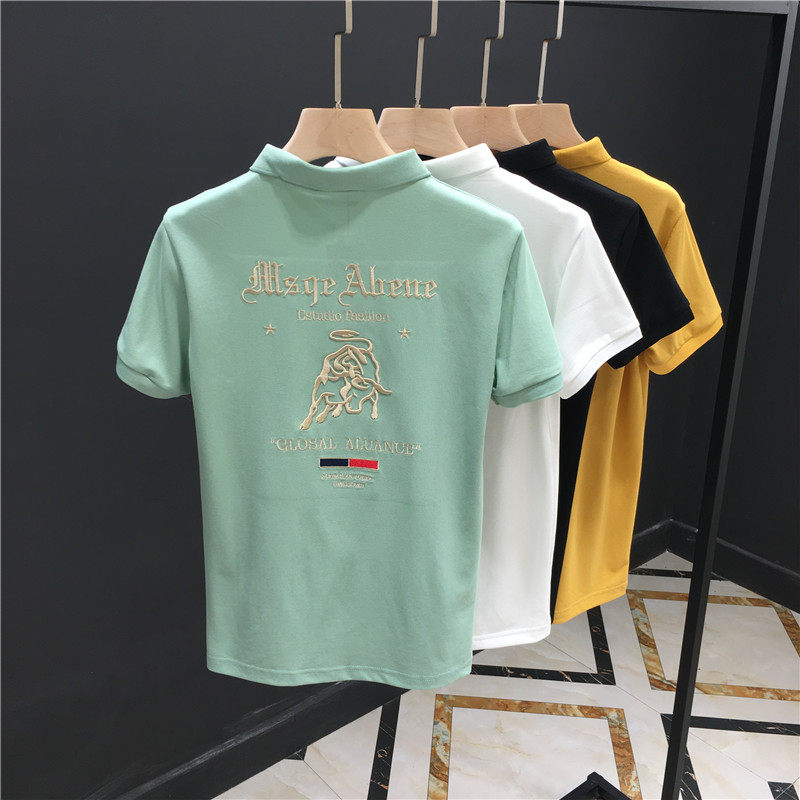 Niu Year small turnover short sleeve T-shirt men's new embroidery Han version Body Trend Small Guy Polo Shirt Half Sleeve T Summer