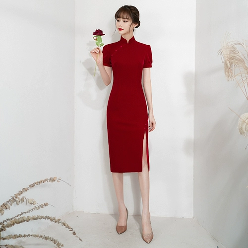 Ципао, вечернее платье, красное свадебное платье, изысканный стиль, коллекция 2023, подходит для подростков