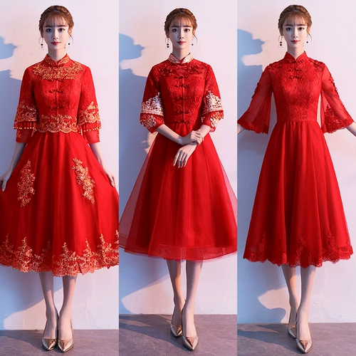 Вечернее платье, ципао, зимний бордовый лонгслив, свадебное платье, китайский стиль, коллекция 2023, подходит для подростков