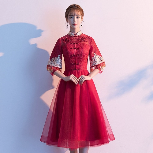 Вечернее платье, ципао, зимний бордовый лонгслив, свадебное платье, китайский стиль, коллекция 2023, подходит для подростков