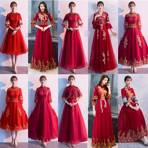 Вечернее платье, ципао, зимний бордовый лонгслив, свадебное платье, китайский стиль, коллекция 2023, подходит для подростков