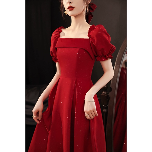 Вечернее платье, красное элегантное зимнее свадебное платье, коллекция 2023, изысканный стиль, подходит для подростков, французский стиль