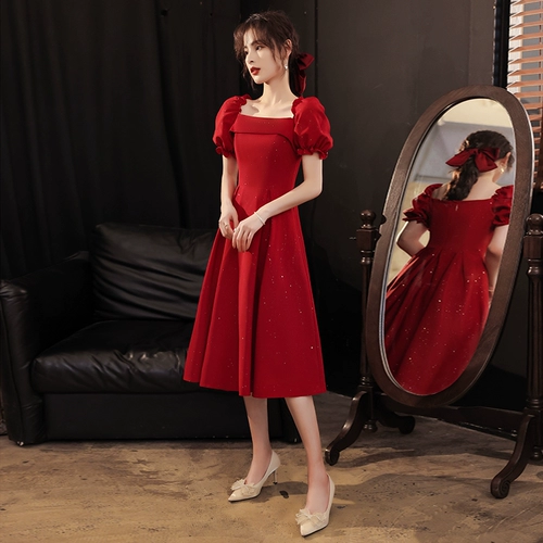 Вечернее платье, красное элегантное зимнее свадебное платье, коллекция 2023, изысканный стиль, подходит для подростков, французский стиль