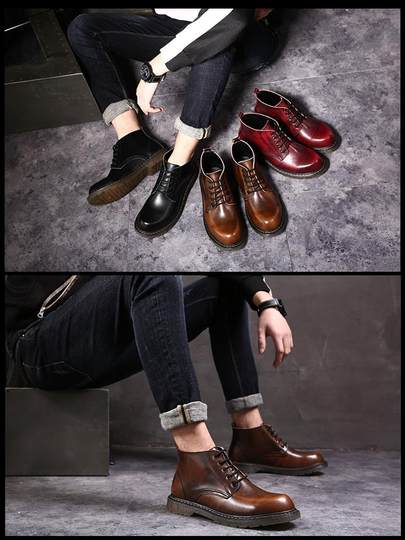 秋季马丁靴男款英伦风低帮短靴内增高中帮真皮韩版潮高帮男鞋