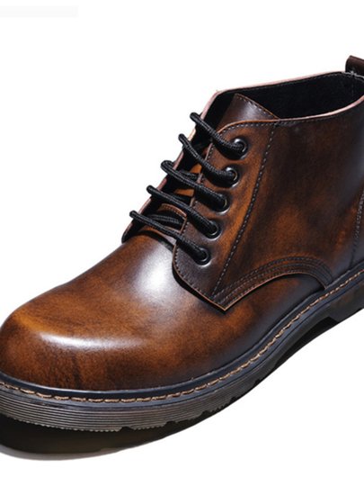 秋季马丁靴男款英伦风低帮短靴内增高中帮真皮韩版潮高帮男鞋