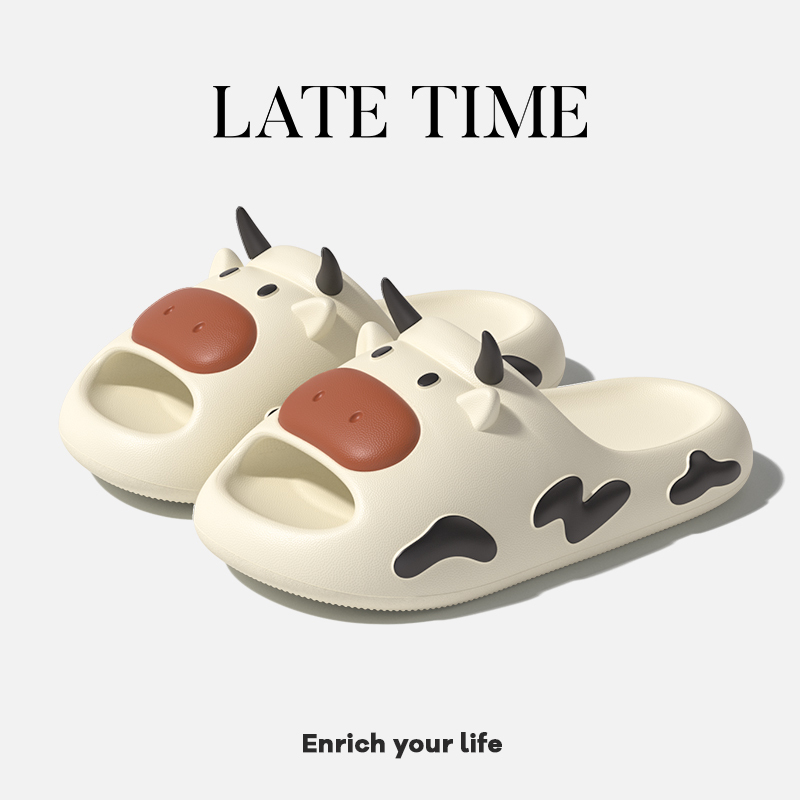 Cartoon Cow Cute Slippers for Women 2026 New Summer Indoor Non-Slip Bathroom Eva Slippers with a Stepping-On-Feces Feel