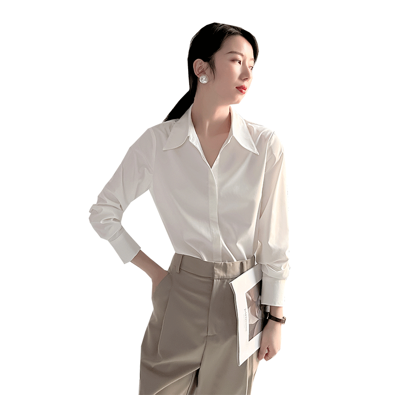 高级感白色衬衫女气质通勤职业抗皱轻奢正装2025秋季长袖正肩衬衣