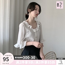 2021 Chiffon shirt female design sense niche temperament popular top Western style wild very fairy petal chiffon shirt
