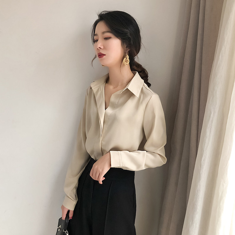 2022 New Spring Shirt Woman Long Sleeve Retro Port Taste Temperament Satin High-end Professional Snow Spinning Superior Feel Shirt