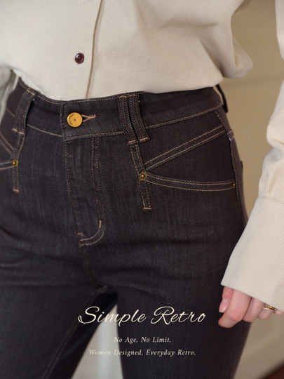 SimpleRetro秋日回廊 复古高腰直筒微喇牛仔裤女秋百搭阔腿长裤子