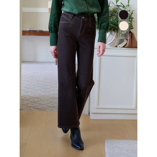 SimpleRetro秋日回廊 复古高腰直筒微喇牛仔裤女秋百搭阔腿长裤子