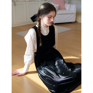 SimpleRetro月光小径 法式宫廷风黑色烧花丝绒背心连衣裙女秋新款