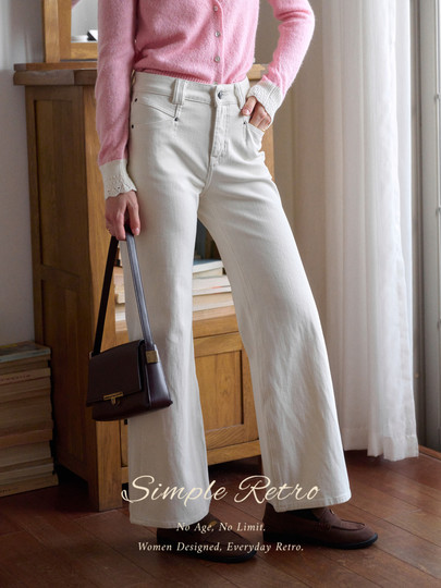 SimpleRetro秋日回廊 复古高腰直筒微喇牛仔裤女秋百搭阔腿长裤子