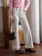 SimpleRetro秋日回廊 复古高腰直筒微喇牛仔裤女秋百搭阔腿长裤子
