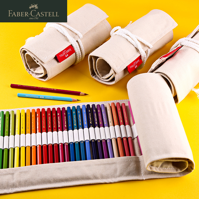 Germany Huibaijia pen curtain roll pen bag large capacity pen bag Pencil stationery bag cloth pen bag Women's simple cotton and Hemp hand sketch color pencil plug pen storage tool Creative pen bag