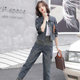 High waist jeans casual suit women autumn 2022 new fashion denim jacket harem pants age-reducing two-piece set