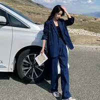 Джинсовый классический костюм, весенний осенний комплект, сексуальные штаны для отдыха, 2024 года