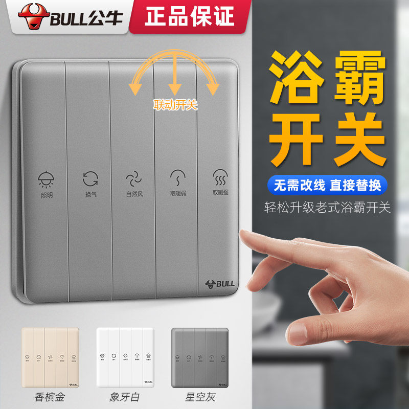Bull bath bully switch five 5 four open bathroom bathroom universal five-in-one air heating switch panel toilet home