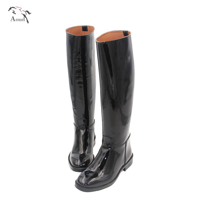 New cowhide patent leather equestrian boots Motorcycle boots Flat mouth Tailor-made riding boots Boots Harness supplies