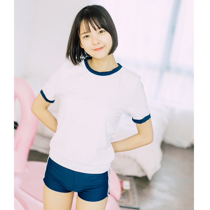 分体泳衣女林小宅同款死库水海军风少女学生平角遮肚显瘦运动泳装